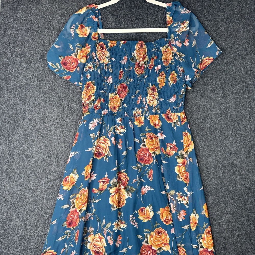 June & Hudson Womens M Teal Floral Maxi Romper Dress Smocked High Low Boho